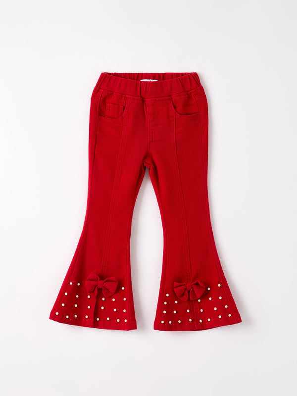 Dark Red Flared Elastic Jeans