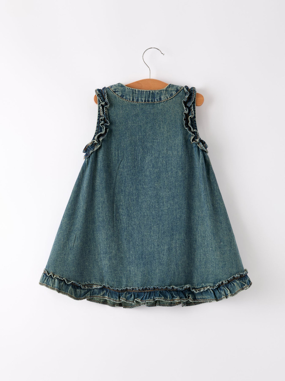 Vintage Denim Ruffle Girls Dress