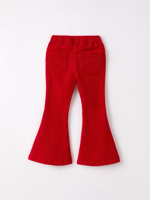 Dark Red Flared Elastic Jeans