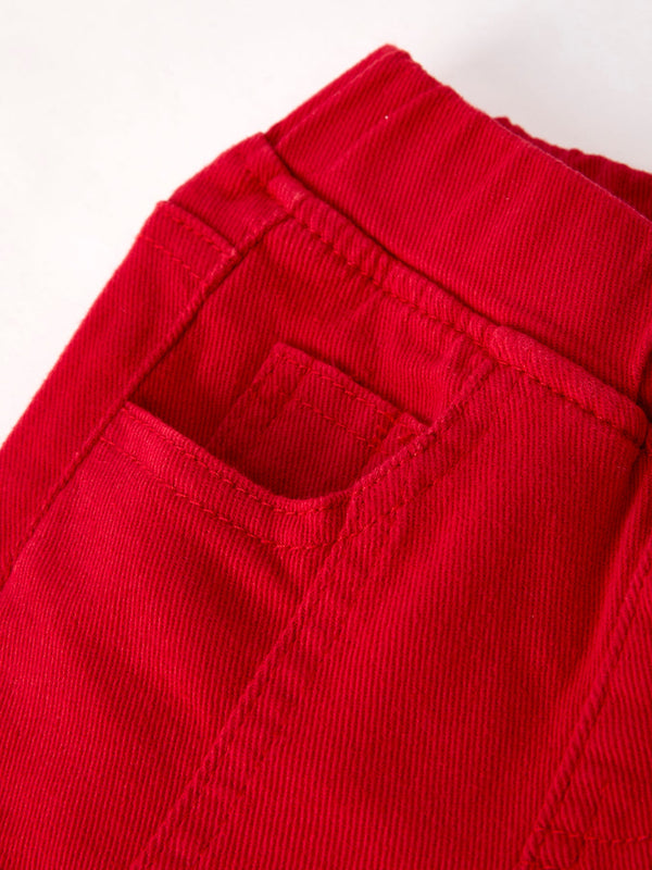 Dark Red Flared Elastic Jeans