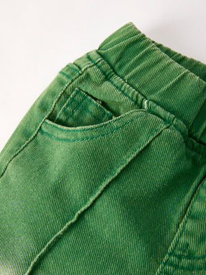 Rylee Faith Designs Green Flared Elastic Jeans
