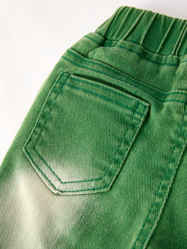 Rylee Faith Designs Green Flared Elastic Jeans