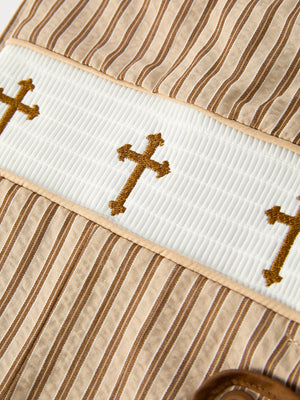 Stripe Smocked Church Christ Bishop Christening Toddler Boys' Romper