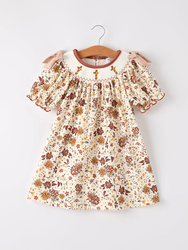 Colorful Floral Smocked Church Christ Bishop Christening Girl Dress