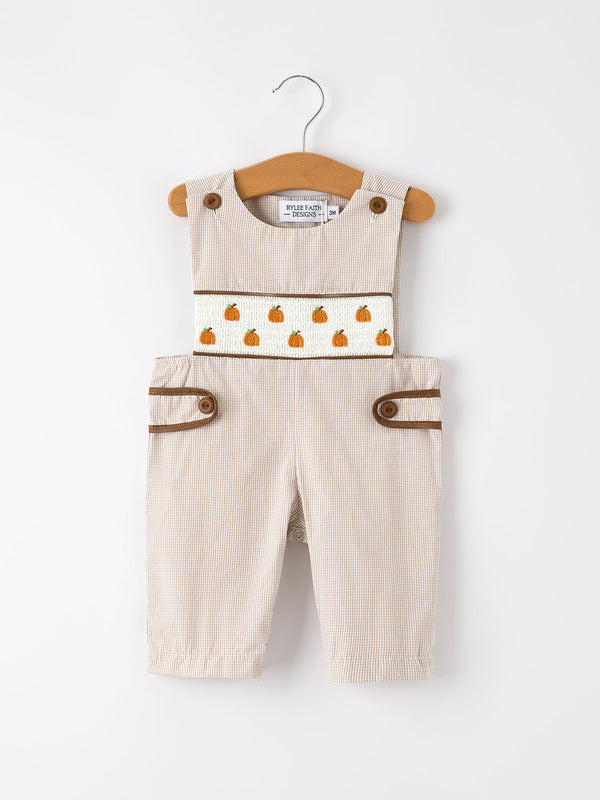 Fall Halloween & Thanksgiving  Pumpkin Smock Embroidered Boys Romper