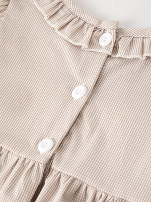 Fall Thanksgiving Pumpkin Embroidery Smock Plaid Girls Dress