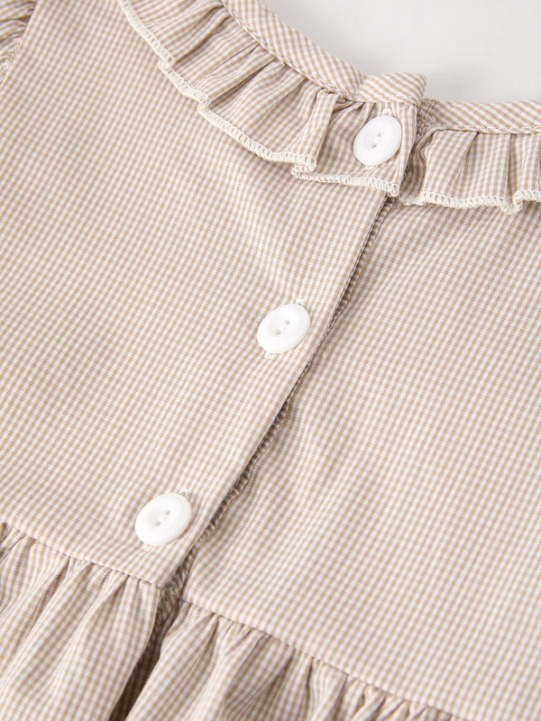 Fall Thanksgiving Pumpkin Embroidery Smock Plaid Girls Dress