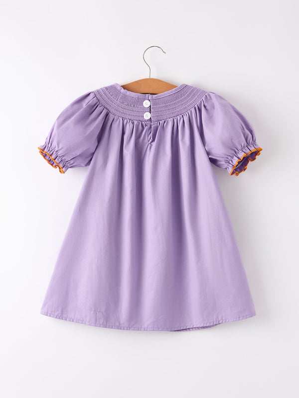 Purple Halloween Smock Embroidery Baby Girl Dress