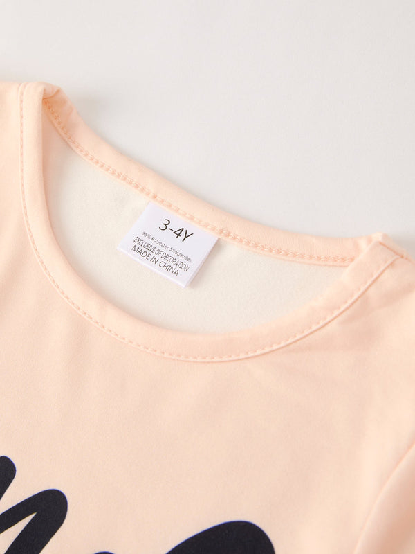 Girls Letter Print Top + Floral Pattern Pants