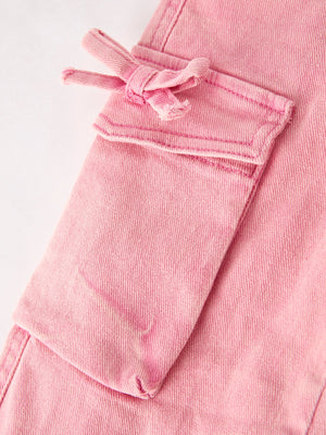Pink Wide-Leg Denim Pants With Pockets