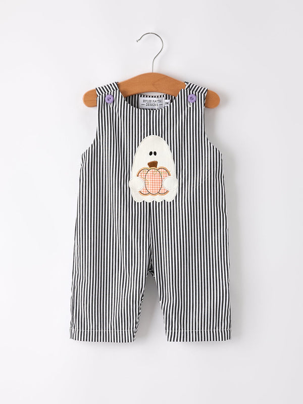 Halloween Striped Ghost Embroidered Baby Boys Romper