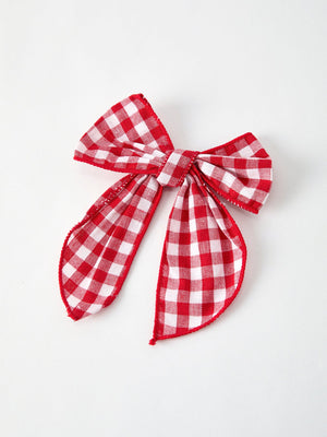 Christmas Red and White Plaid Bow 5 Inch Hairpin