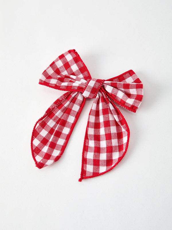 Christmas Red and White Plaid Bow 5 Inch Hairpin