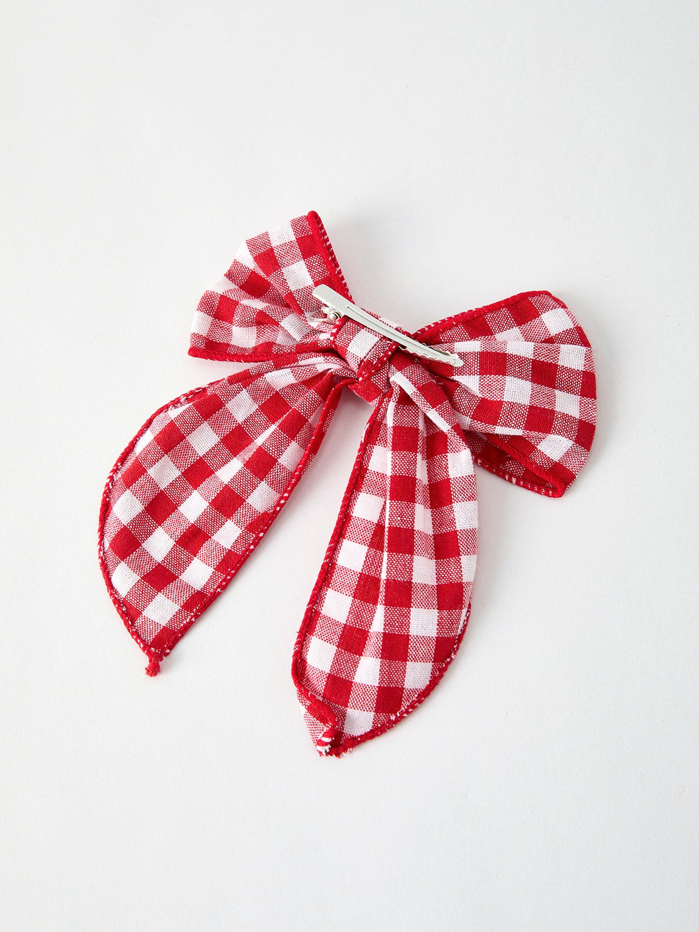 Christmas Red and White Plaid Bow 5 Inch Hairpin