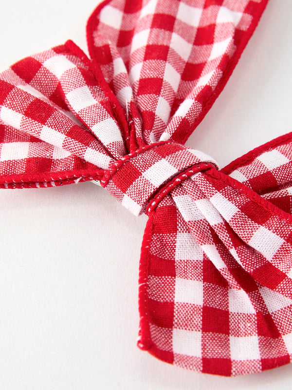 Christmas Red and White Plaid Bow 5 Inch Hairpin