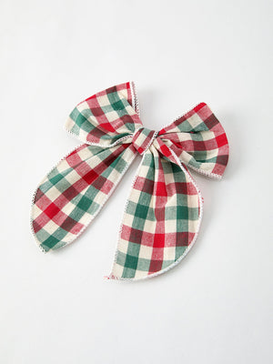 Christmas Red，Green and White Plaid Bow 5 Inch Hairpin