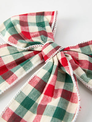 Christmas Red，Green and White Plaid Bow 5 Inch Hairpin