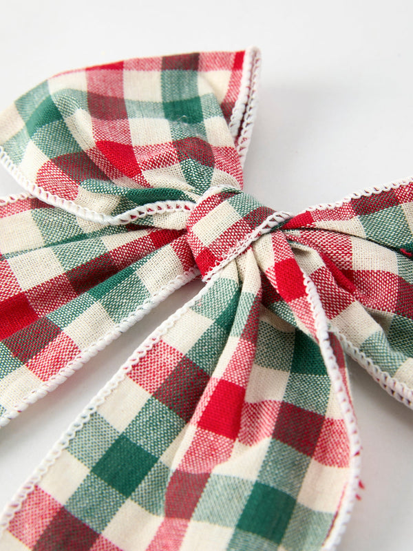 Christmas Red，Green and White Plaid Bow 5 Inch Hairpin
