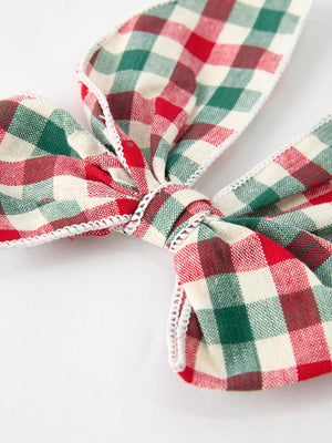 Christmas Red，Green and White Plaid Bow 5 Inch Hairpin