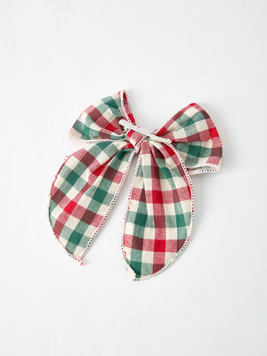 Christmas Red，Green and White Plaid Bow 5 Inch Hairpin