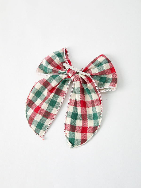 Christmas Red，Green and White Plaid Bow 5 Inch Hairpin