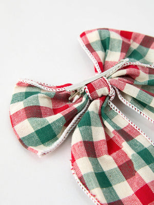 Christmas Red，Green and White Plaid Bow 5 Inch Hairpin