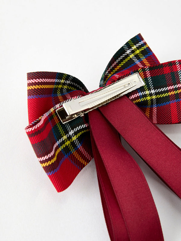 Christmas Red Plaid Zircon Bow Hairpin