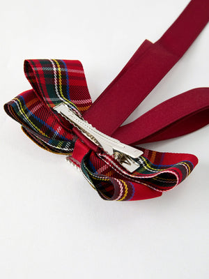 Christmas Red Plaid Zircon Bow Hairpin