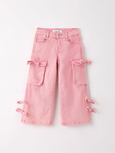 Pink Wide-Leg Denim Pants With Pockets