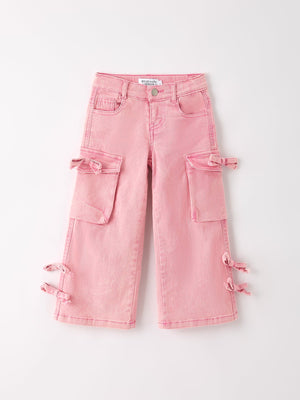 Pink Wide-Leg Denim Pants With Pockets
