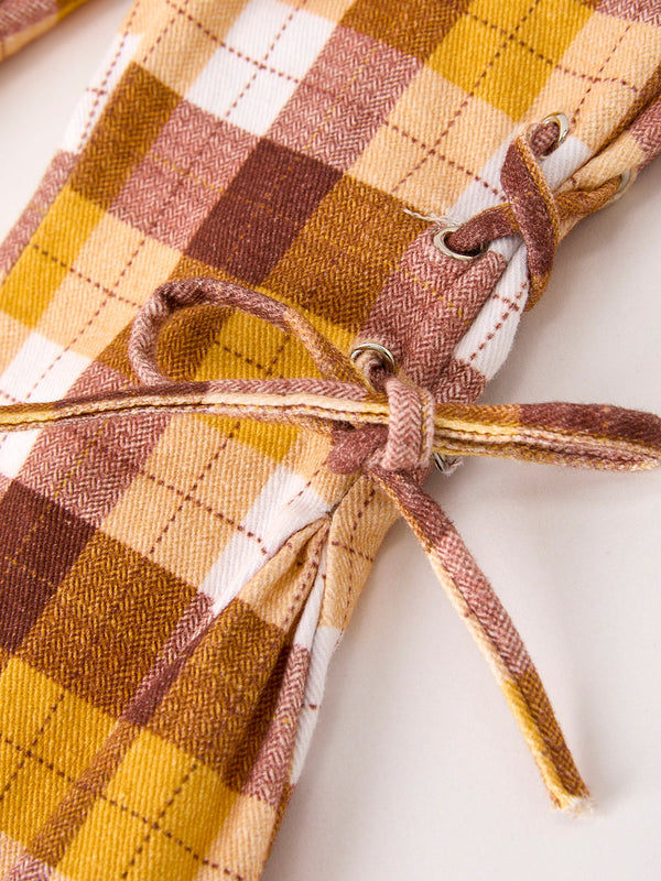 Fall Thanksgiving Brown Plaid Bow Trousers