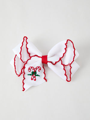 Christmas Candy Cane Embroidered Bow Hair Clip
