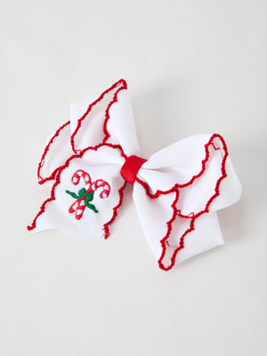 Christmas Candy Cane Embroidered Bow Hair Clip