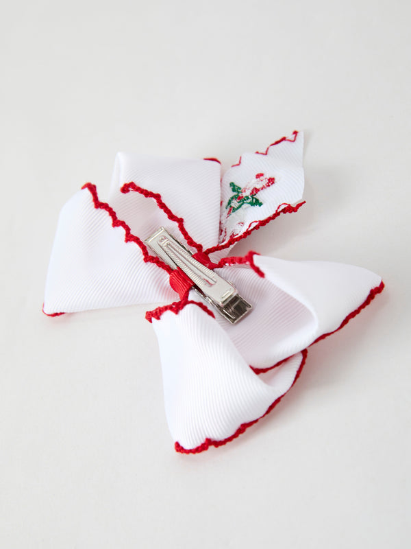 Christmas Candy Cane Embroidered Bow Hair Clip