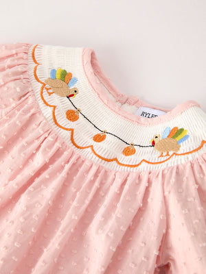 Fall Thanksgiving& Halloween Chicken Pumpkin Smock Embroidery Baby Girl Romper