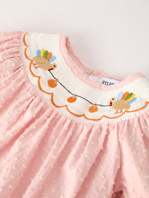 Fall Thanksgiving& Halloween Chicken Pumpkin Smock Embroidery Baby Girl Romper