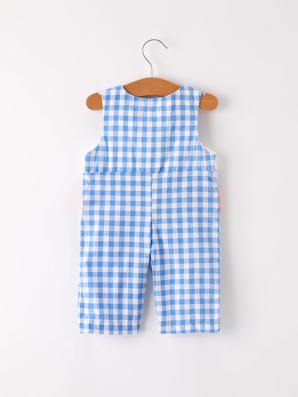 Fall Thanksgiving& Halloween Blue Pumpkin Smock Embroidery Baby Boy Romper