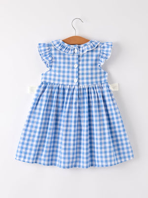 Fall Thanksgiving& Halloween Blue Pumpkin Smock Embroidery Baby Girl Dress