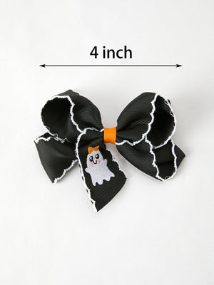 Halloween Ghost Embroidered Black Bow Hairpin
