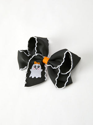 Halloween Ghost Embroidered Black Bow Hairpin