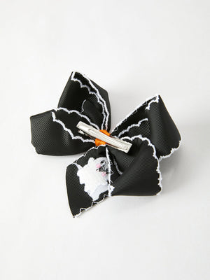 Halloween Ghost Embroidered Black Bow Hairpin
