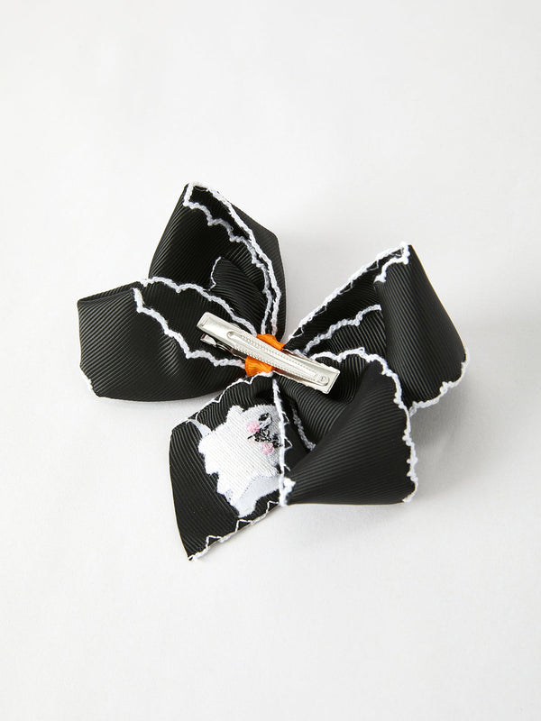 Halloween Ghost Embroidered Black Bow Hairpin