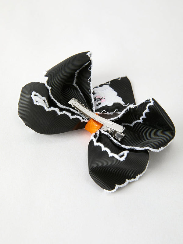 Halloween Ghost Embroidered Black Bow Hairpin