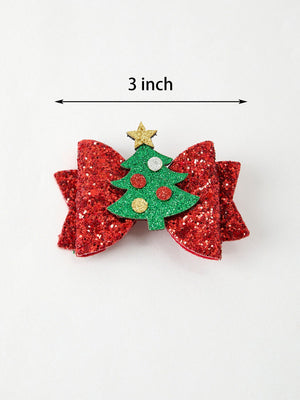 Winter Christmas Tree Sequin Bow Hair Clip