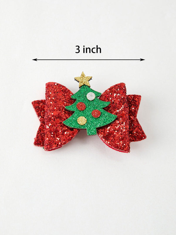 Winter Christmas Tree Sequin Bow Hair Clip