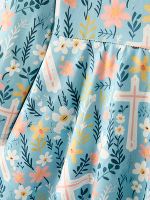 Autumn Christmas Girls Cross Floral Milk Silk Dress