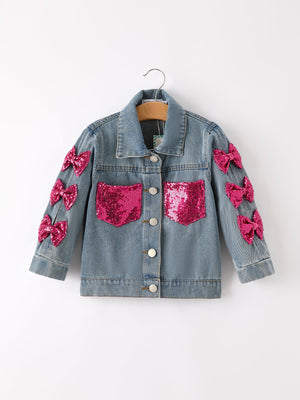 Girls autumn denim sequined jacket top for stylish toddlers, perfect for cooler weather and playful outfits.