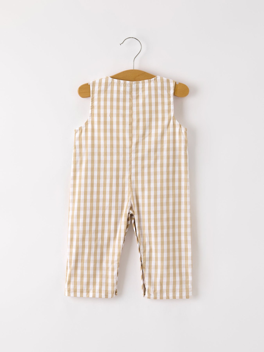 Fall Thanksgiving Apricot Plaid Chick Embroidery Smocking Baby Boys Romper