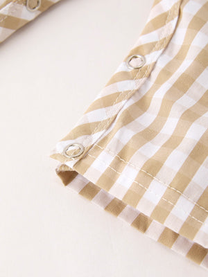 Fall Thanksgiving Apricot Plaid Chick Embroidery Smocking Baby Boys Romper