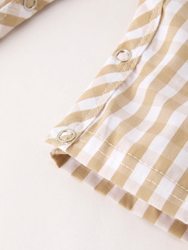 Fall Thanksgiving Apricot Plaid Chick Embroidery Smocking Baby Boys Romper